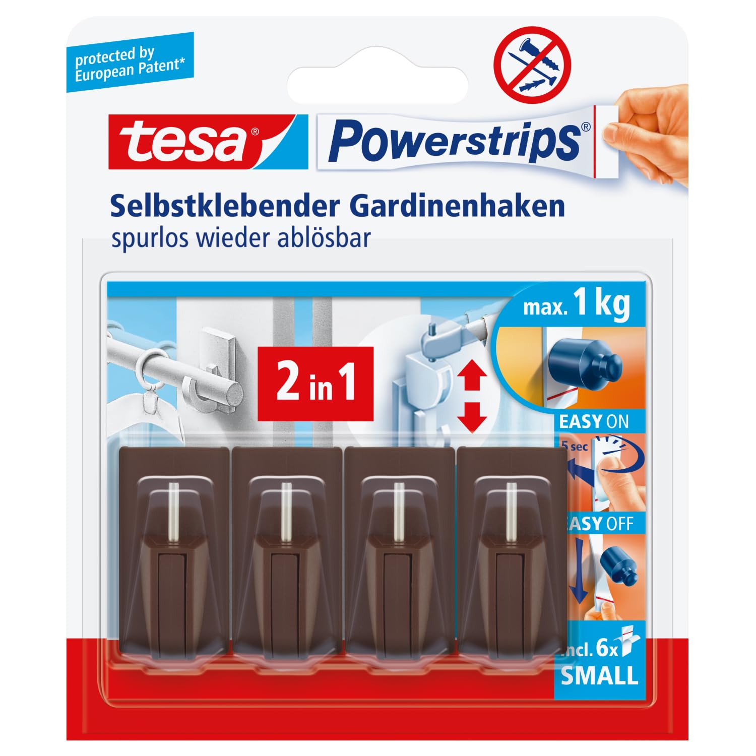 TEAC tesa Powerstrips Vario-Gardinenhaken braun