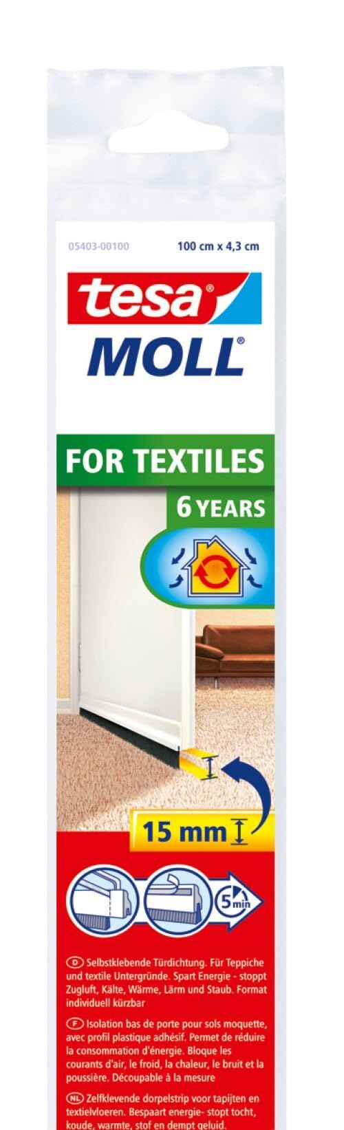 TEAC tesamoll Türdichtung für Textilböden 1m x 43mm weiß