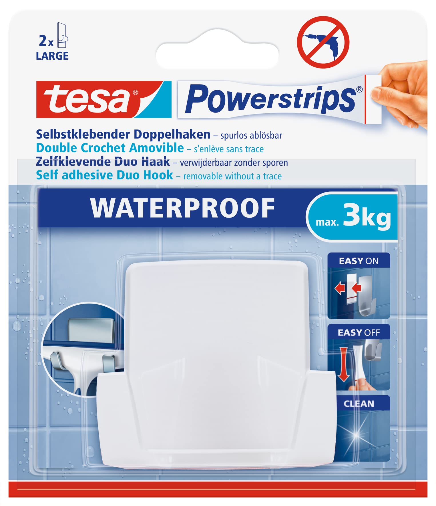 TEAC tesa Powerstrips Waterproof Duohaken Wave weiß