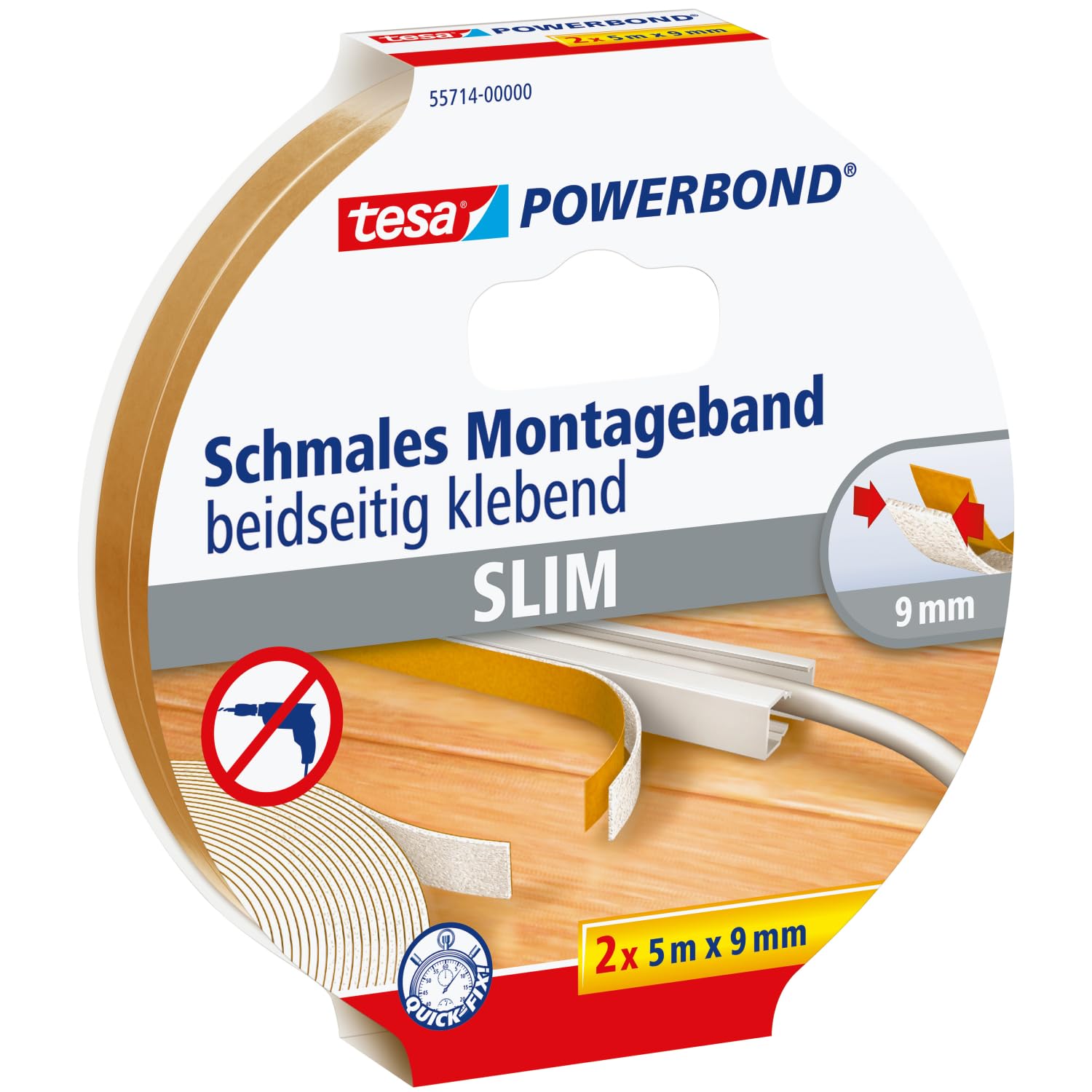 TEAC tesa Powerbond Montageband 2x 5m x 9mm schmal