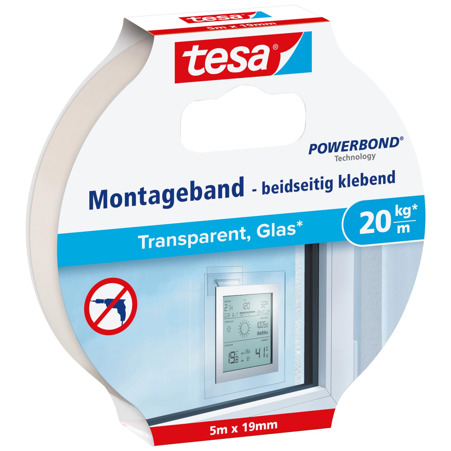 TEAC tesa Montageband Glas 20kg 5m x 19mm transparent