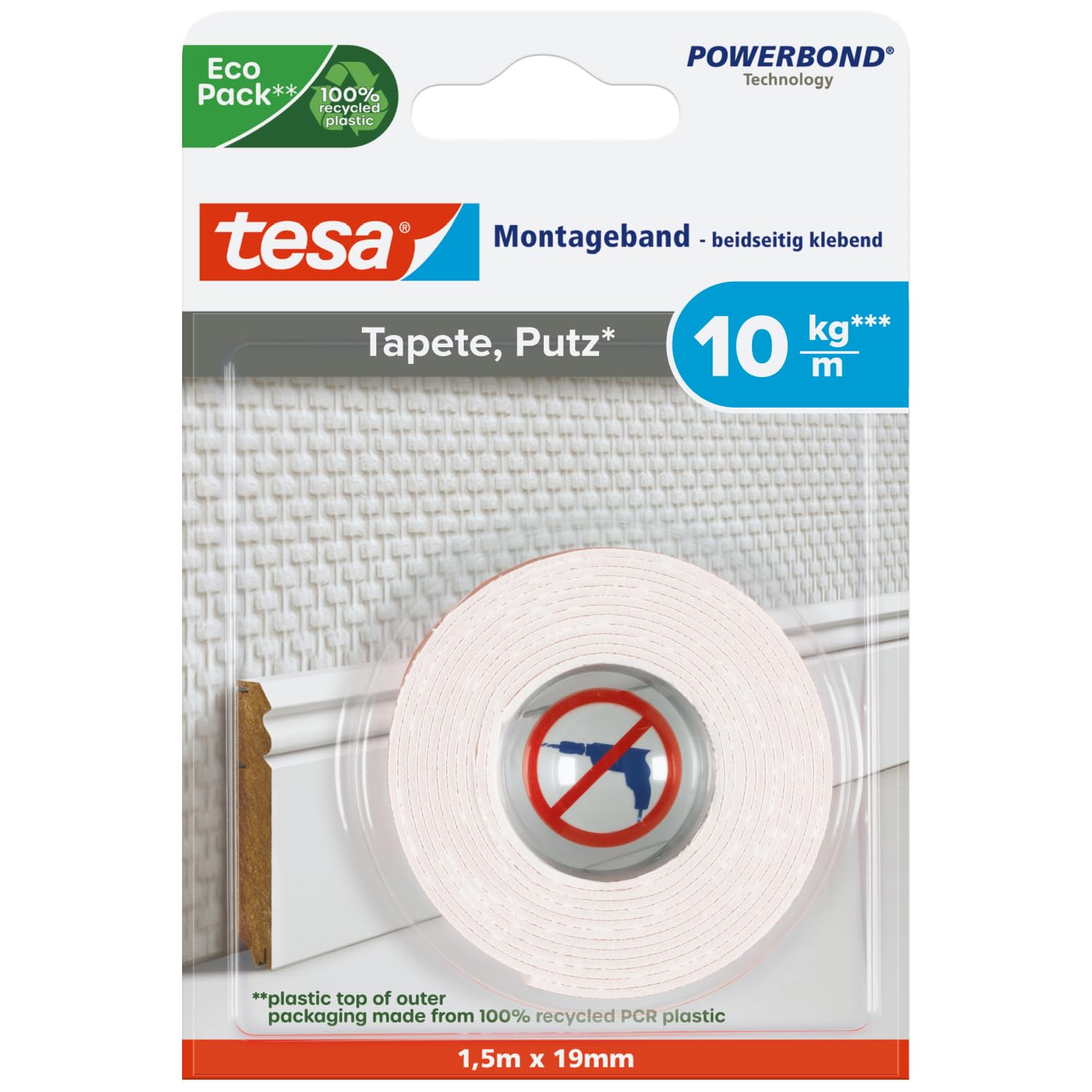 TEAC tesa Montageband Tapete&Putz 10kg 1.5m x 19mm