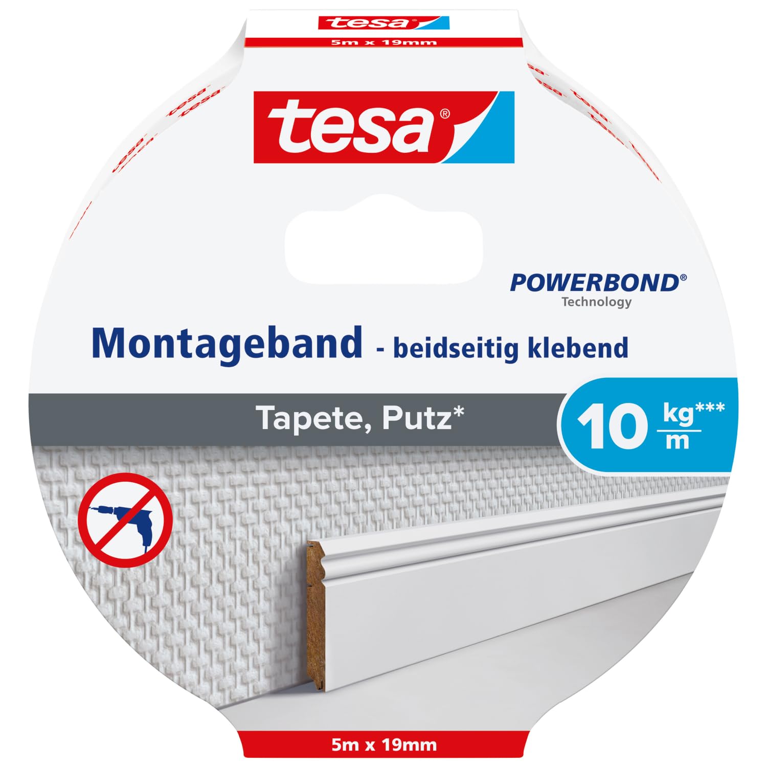 TEAC tesa Montageband Tapete&Putz 10kg 5m x 19mm