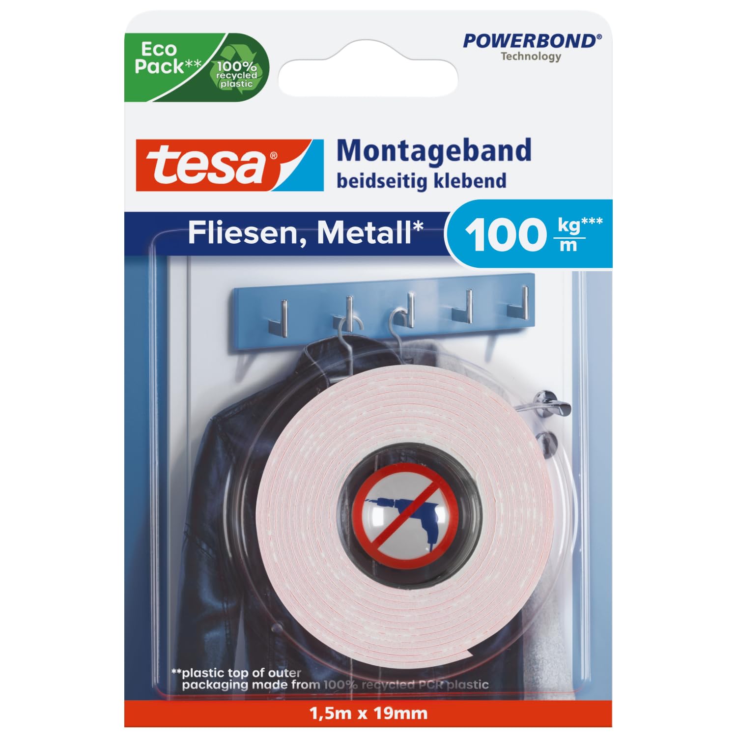 TEAC tesa Montageband Fliesen&Metall 100kg 1.5m x 19mm
