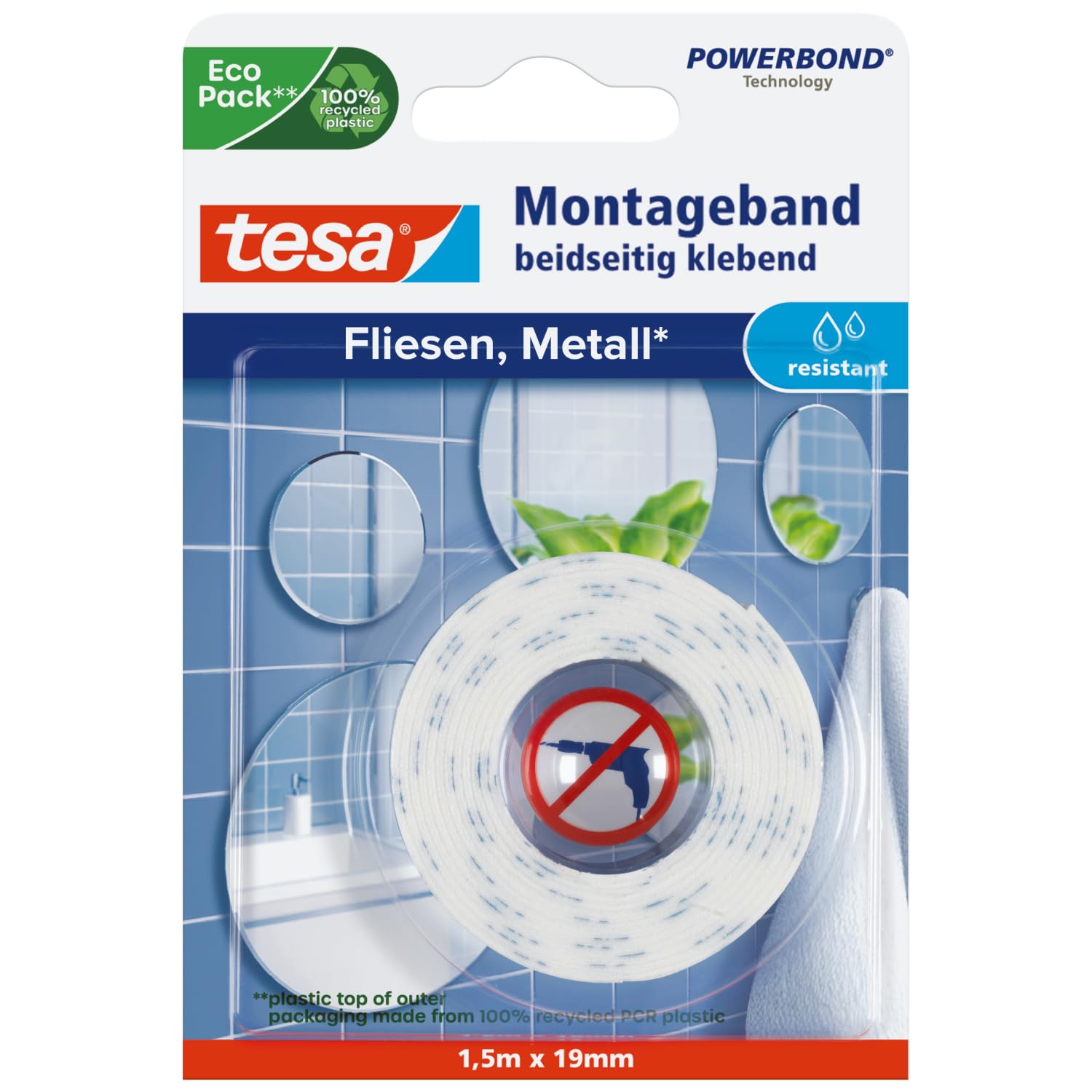 TEAC tesa Montageband Fliesen&Metall wasserdicht 1.5m x 19mm