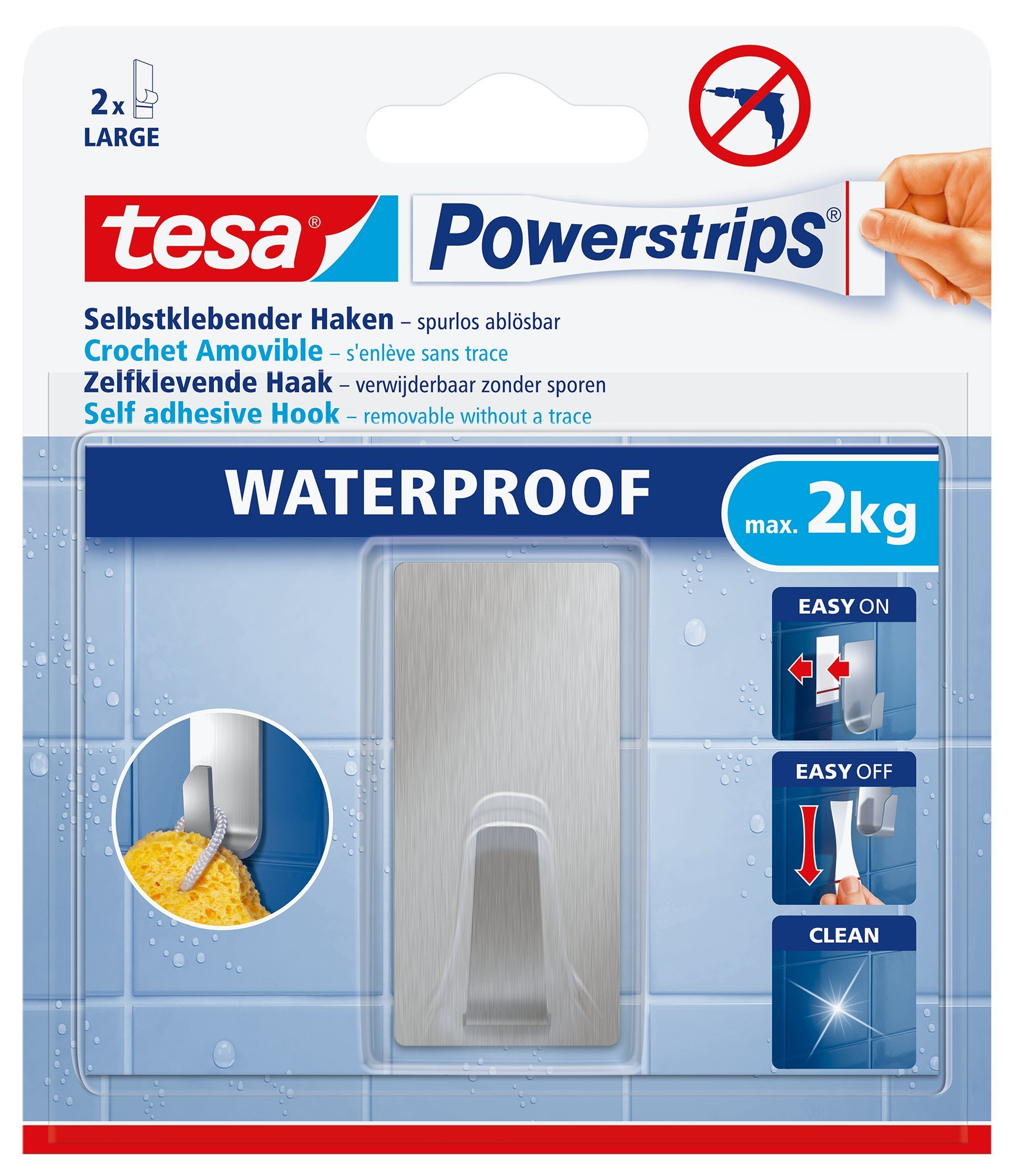 TEAC tesa Powerstrips Waterproof Haken L metall rechteckig