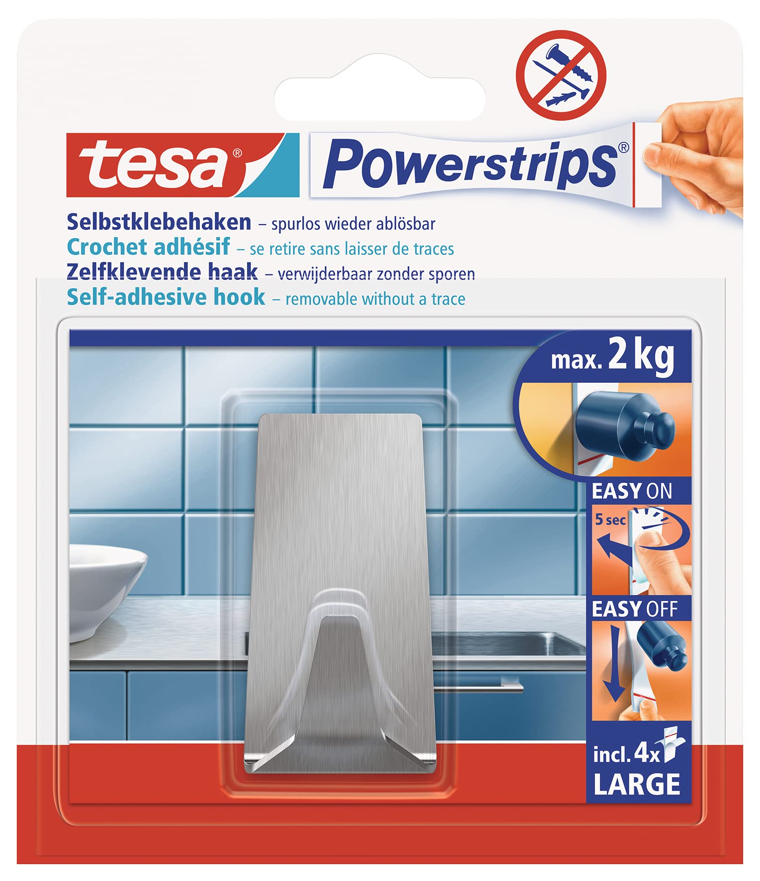 TEAC tesa Powerstrips Haken L rechteckig metall