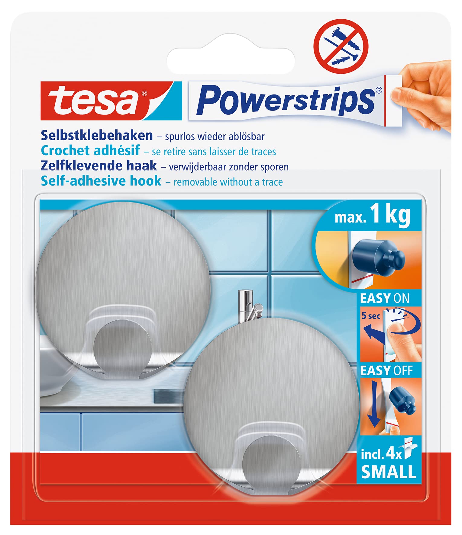 TEAC tesa Powerstrips Haken S rund edelstahl