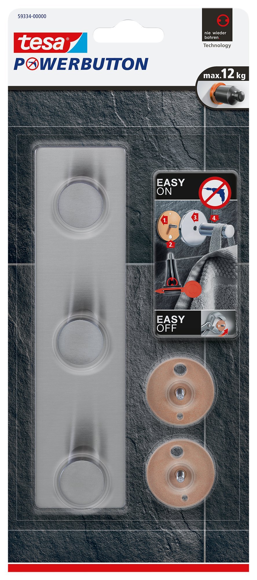 TEAC tesa Powerbutton Classic Hakenleiste edelstahl