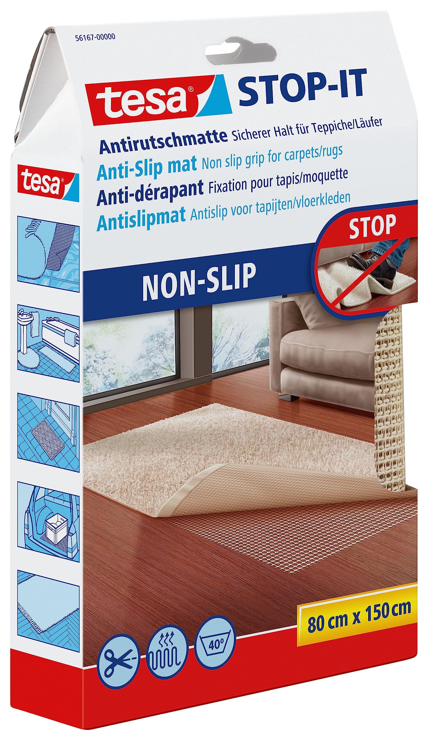 TEAC tesa Anti-Rutschmatte Stop-it 1.5mx800mm für Teppiche/Läufer
