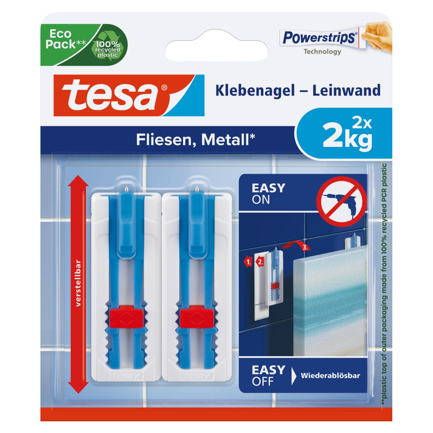 TEAC tesa Klebenagel-Leinwand Fliese&Metall 2 x 2kg verstellbar