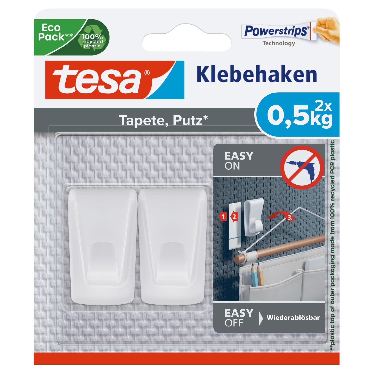 TEAC tesa Klebehaken, 0,5 kg strukturierte Oberflächen