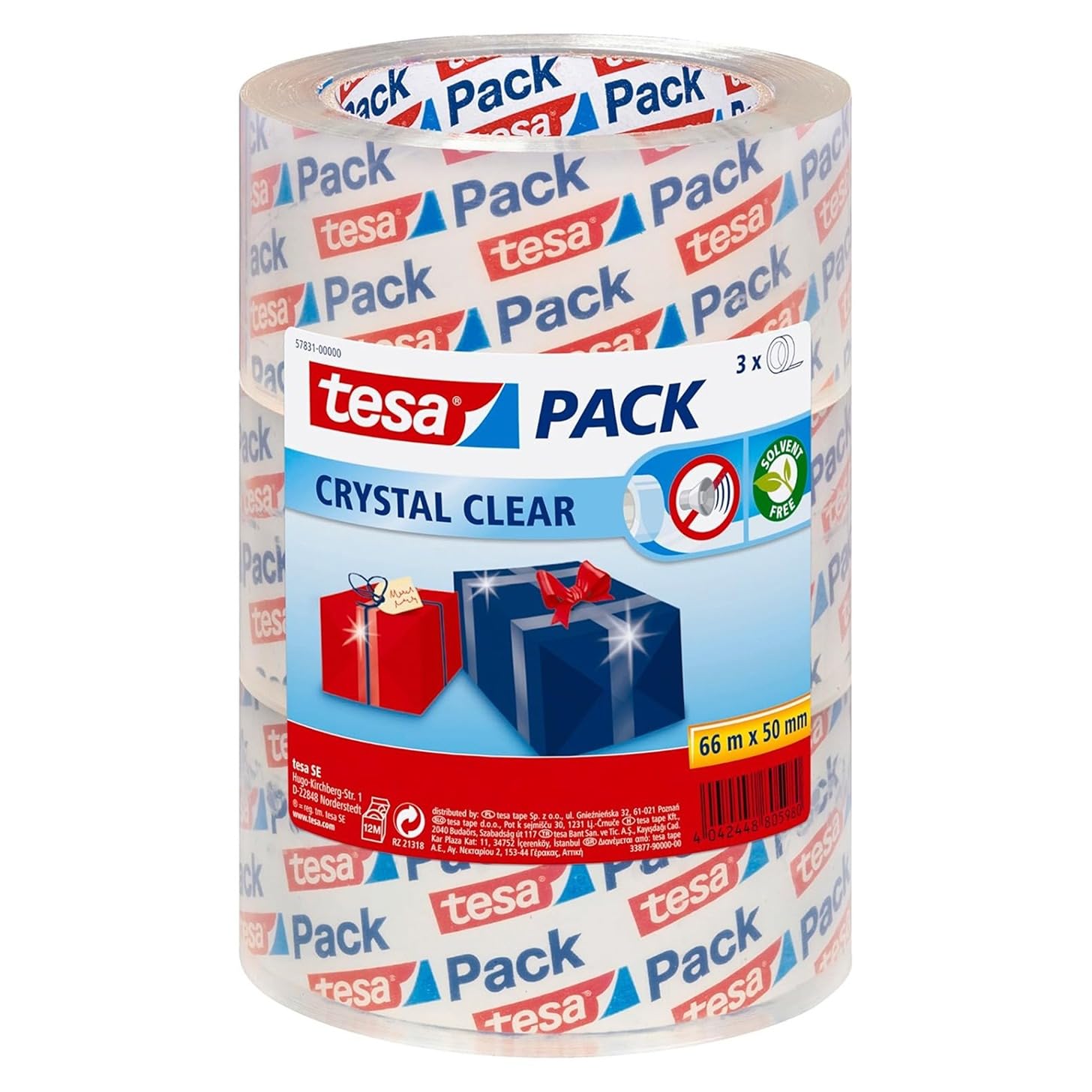 TEAC tesapack Paketband 3 Rollen 3 x 66m x 50mm kristall-klar