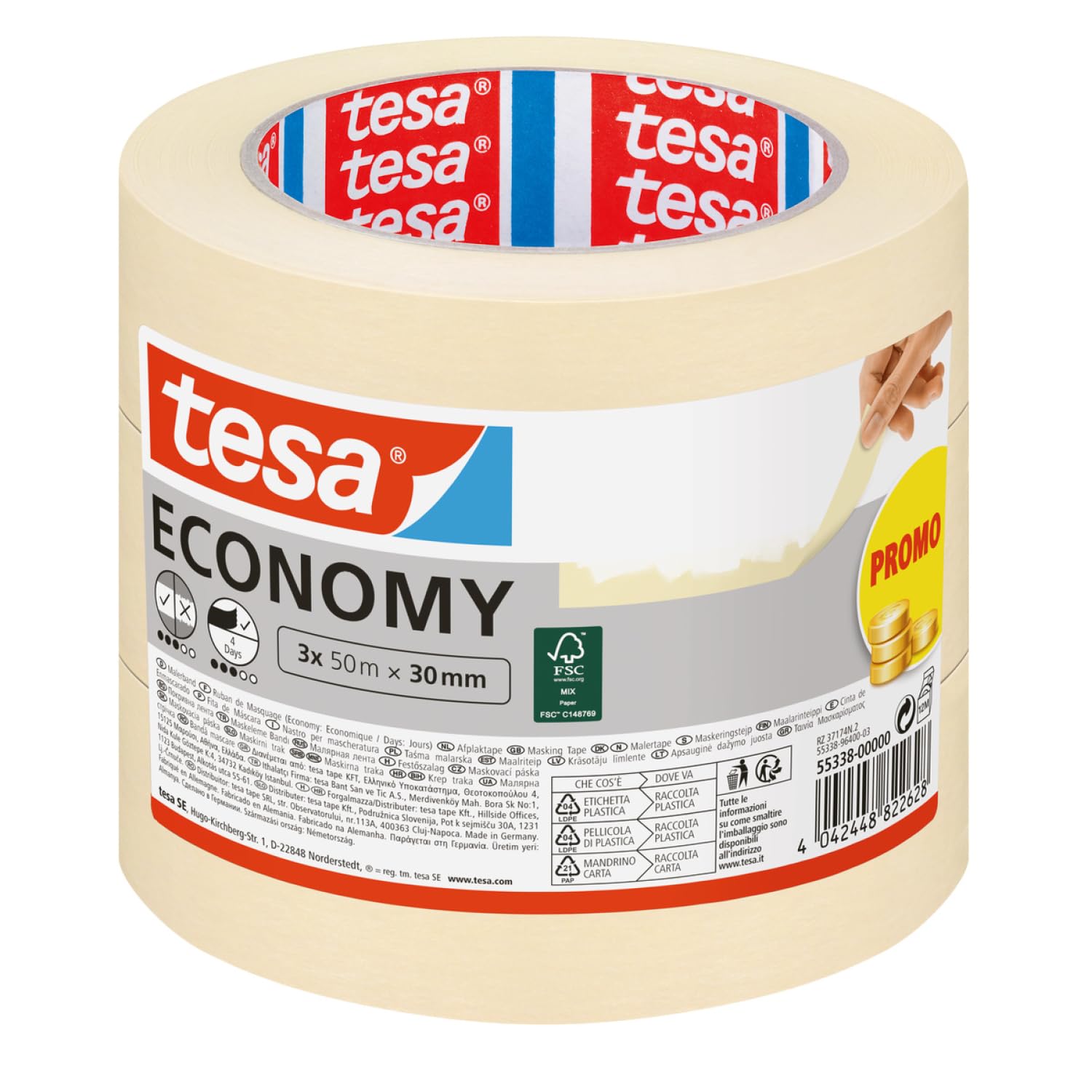 TEAC tesa Malerband Economy 3x 50m x 30mm