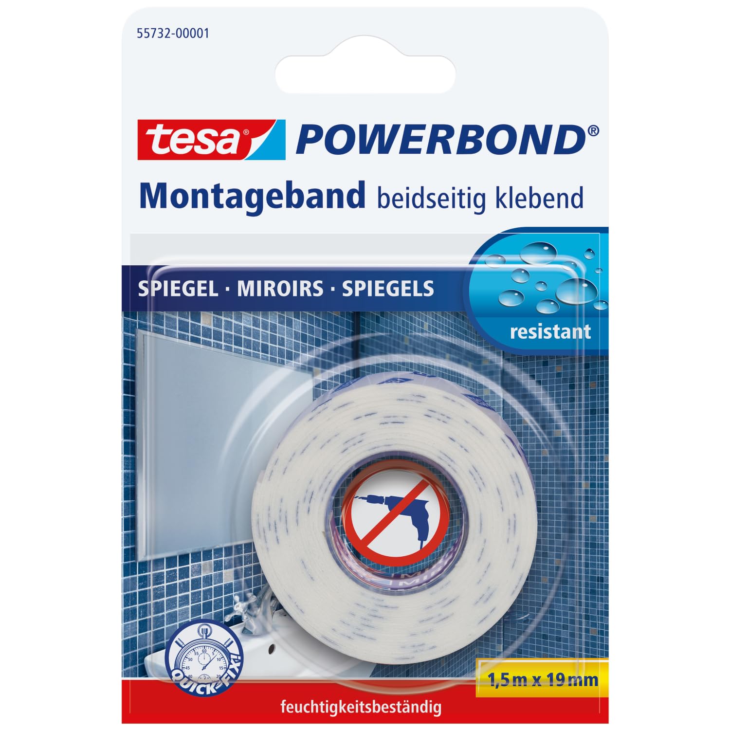 TEAC tesa Powerbond Montageband Spiegel 1.5m x 19mm