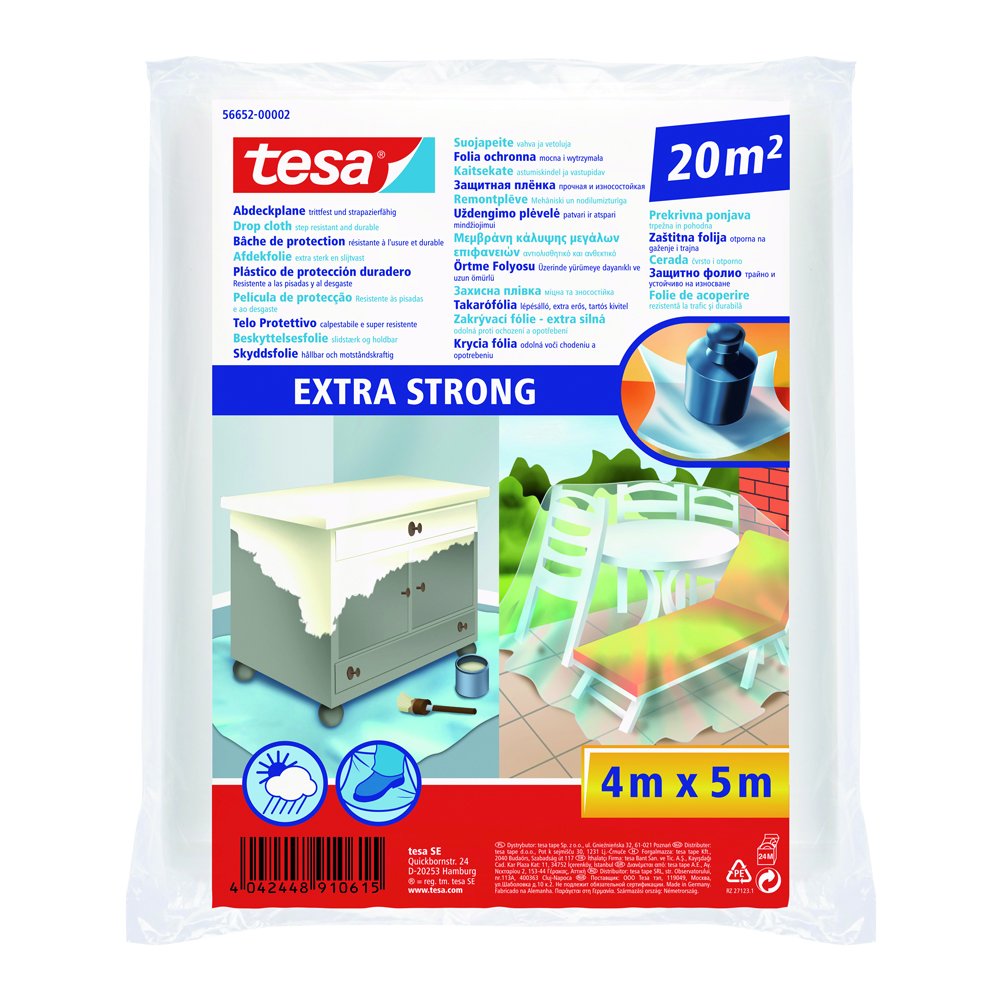 TEAC tesa Abdeckplane Drop Cloth Extra Strong 4m x 5m transparent