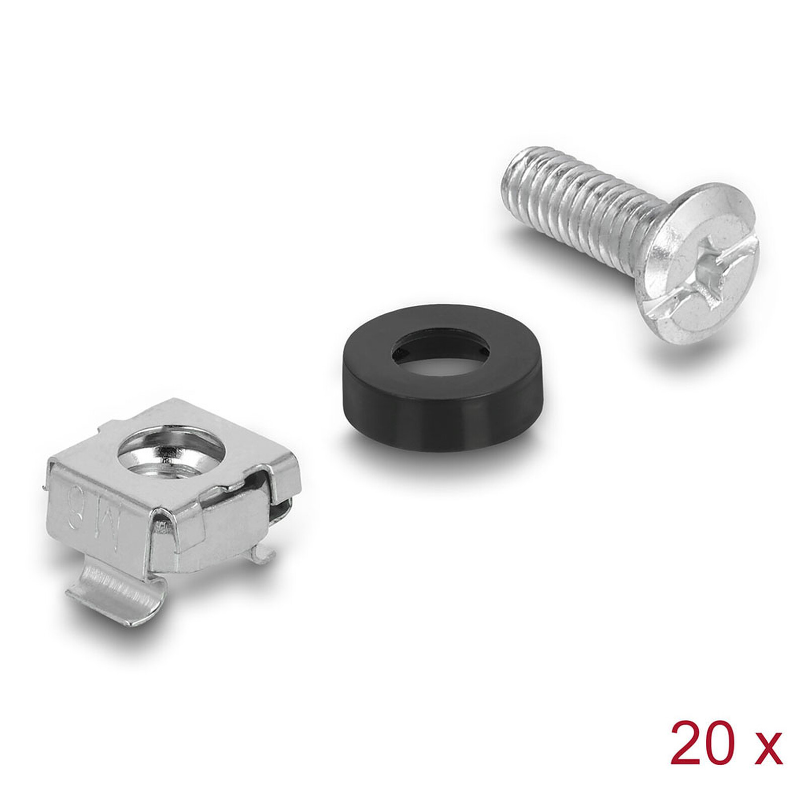 DeLock Kit de montage rack avec 20 vis M6, 20 écrous M6 et 20 rondelles en plastique