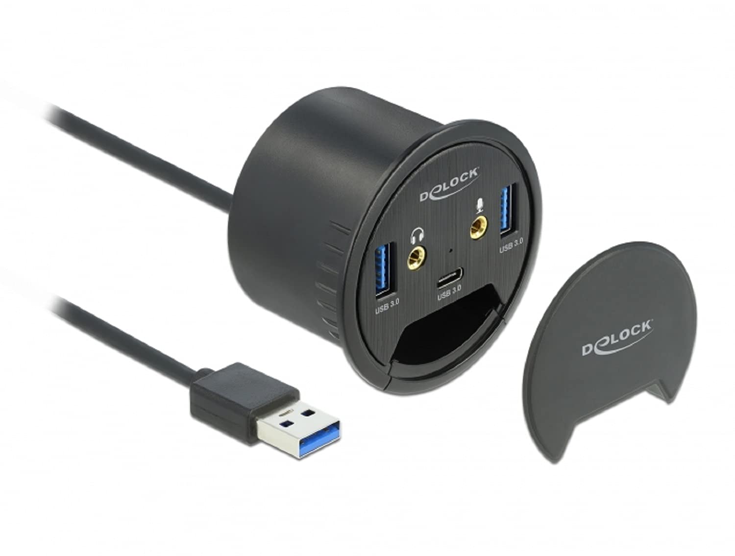 DeLock 3 Port Tisch-Hub 1x Typ-C - 2x Typ-A + HD-Audio