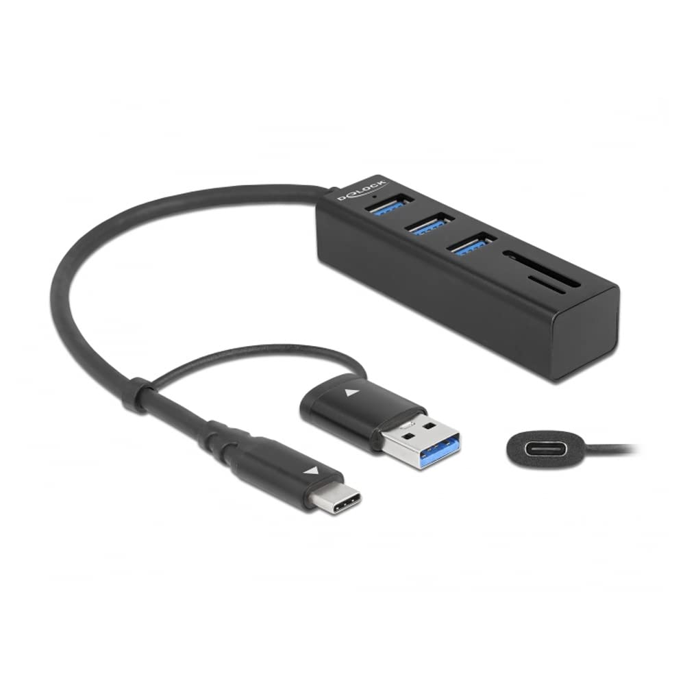 DeLock 3 Port USB 3.2 Gen 1 Hub + SD et Micro SD Card Reader avec USB Type-C oder USB Typ-A Embout