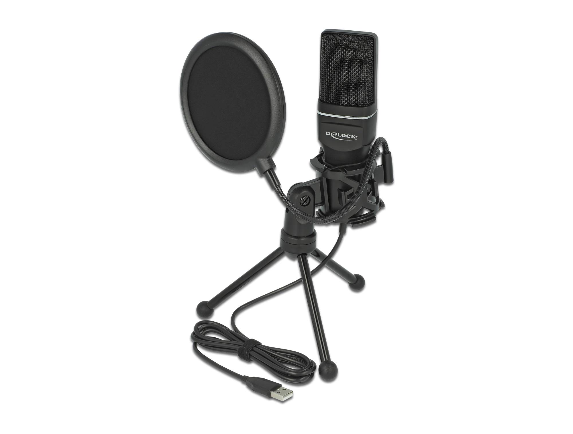 DeLock Microphone à condensateur avec filtre pop, support de table et antenne unidirectionnelle