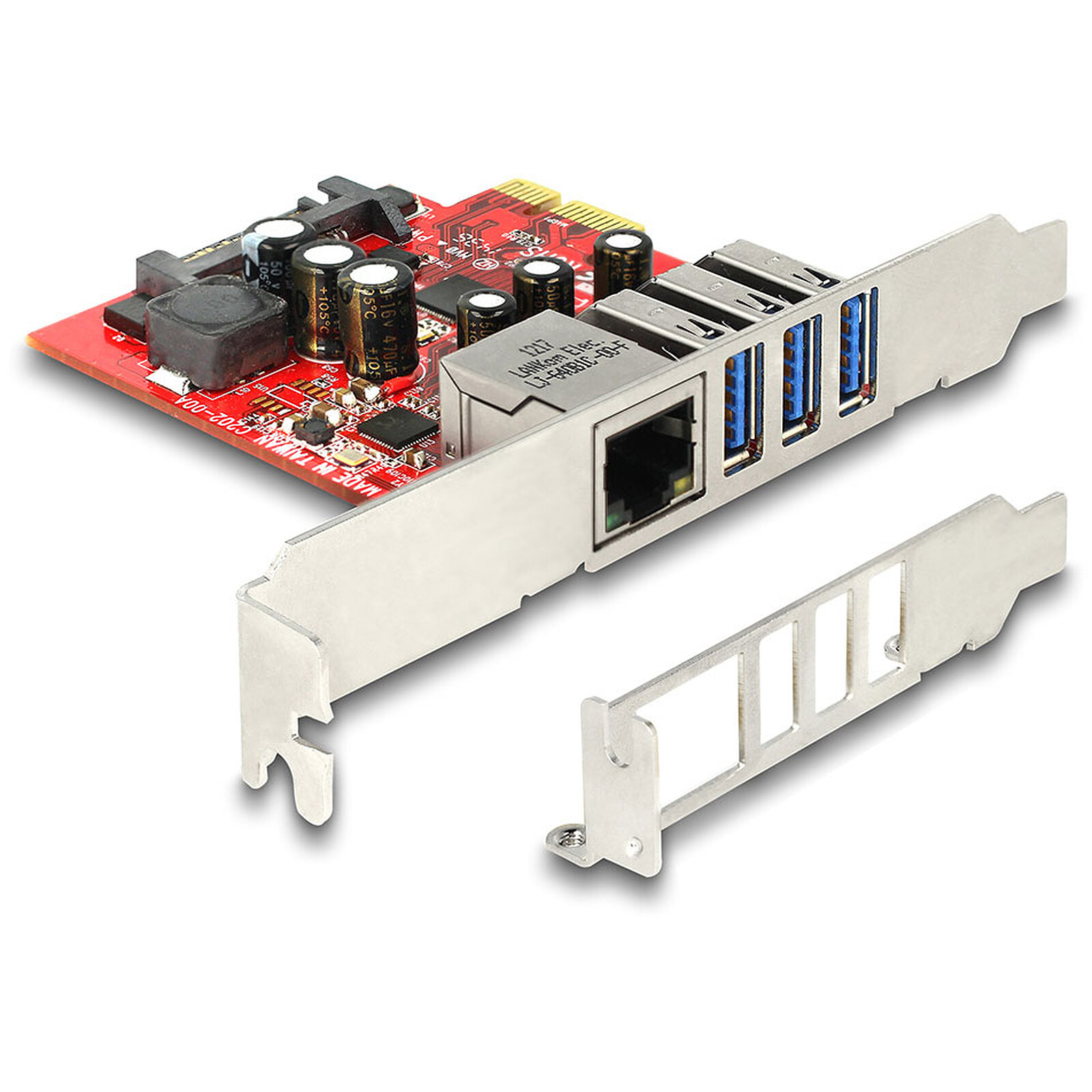 DeLock Carte Contrôleur PCI Express vers 3 ports USB 3.0 et 1x Ethernet Gigabit