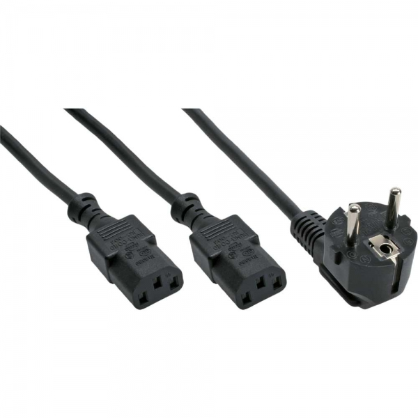 InLine Y-Verteilerkabel, 1x SchuKo à 2x Kaltgerätebuchse, 1,8m