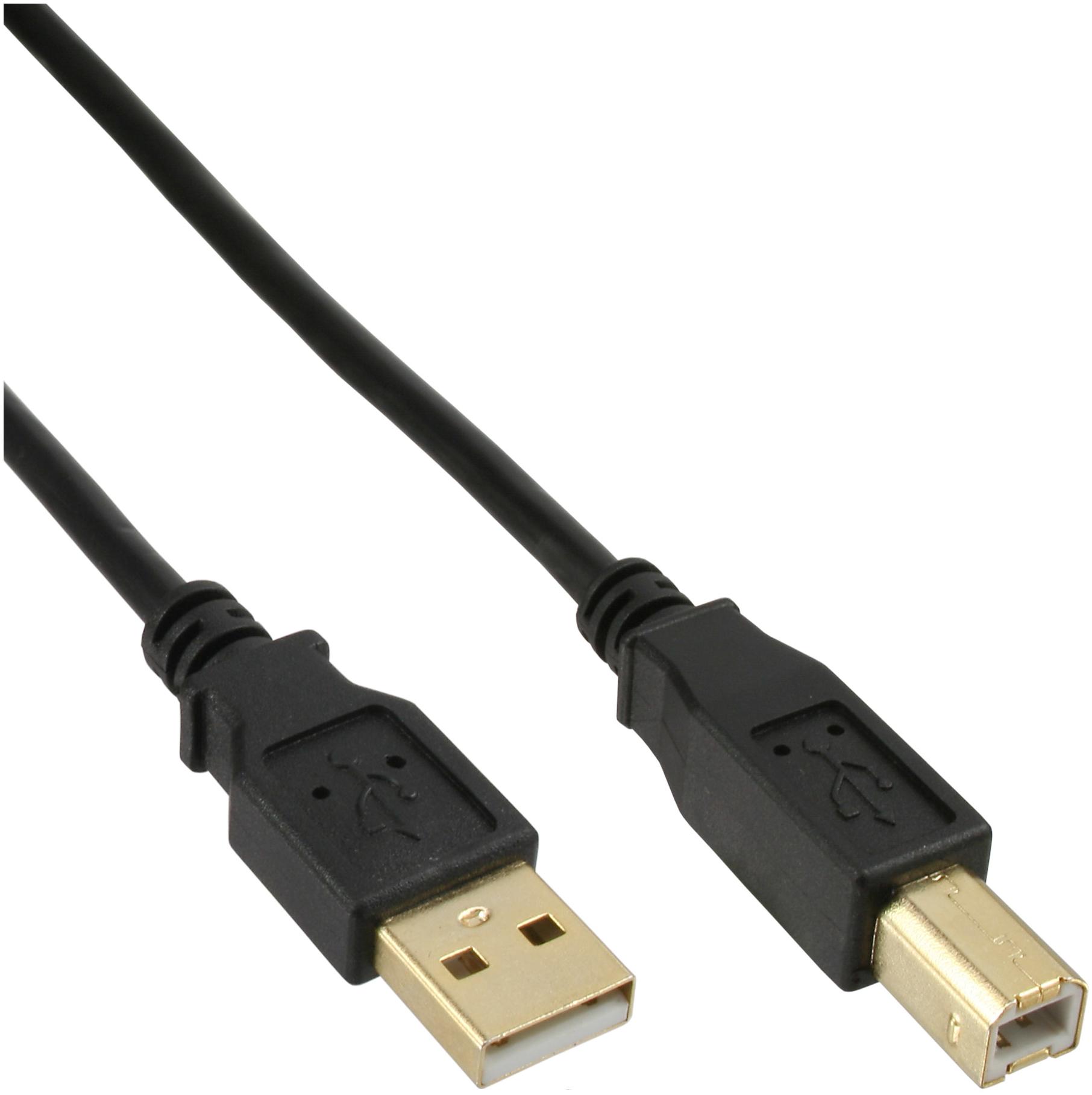 InLine USB 2.0 Kabel, A sur B, vergoldet, noir