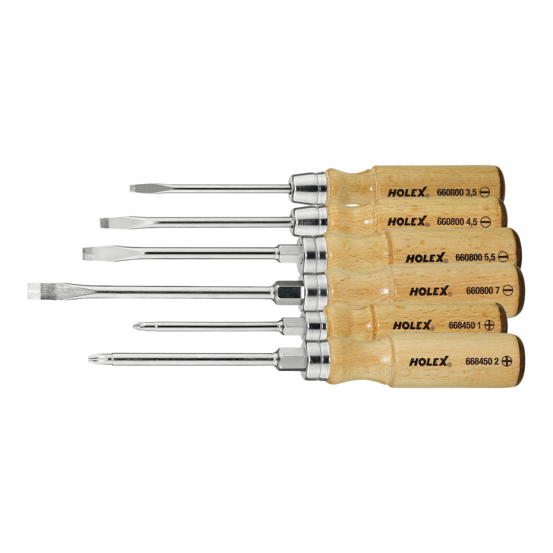HOLEX Holex Jeu de 6 tournevis, avec manche en bois visà fente et Phillips, Nombre de tournevis: 4/2