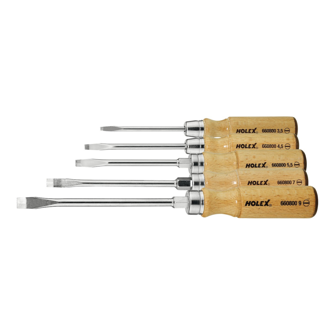 HOLEX Holex Jeu de tournevis pour visà fente, avec manche en bois, Nombre de tournevis: 5
