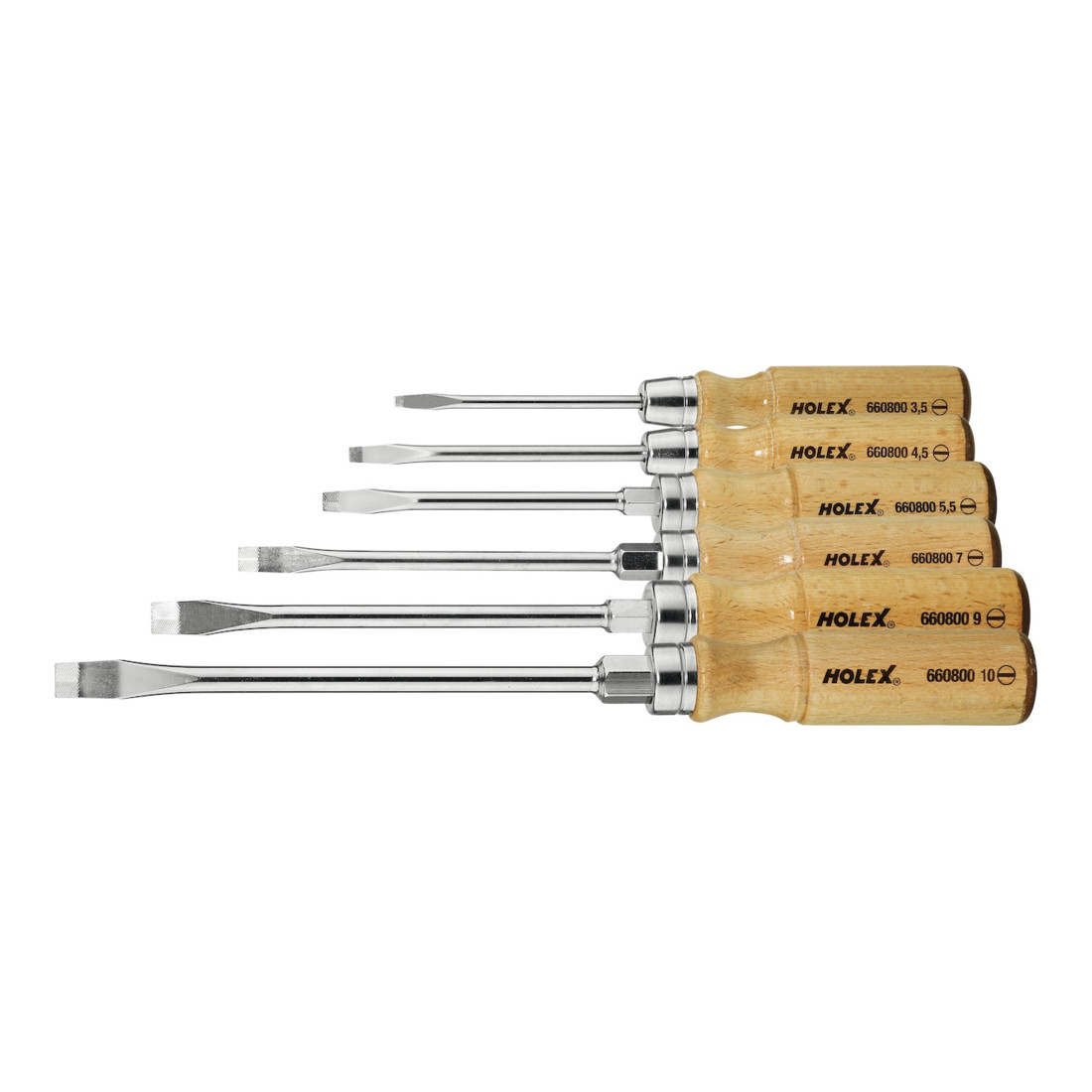 HOLEX Holex Jeu de tournevis pour visà fente, avec manche en bois, Nombre de tournevis: 6
