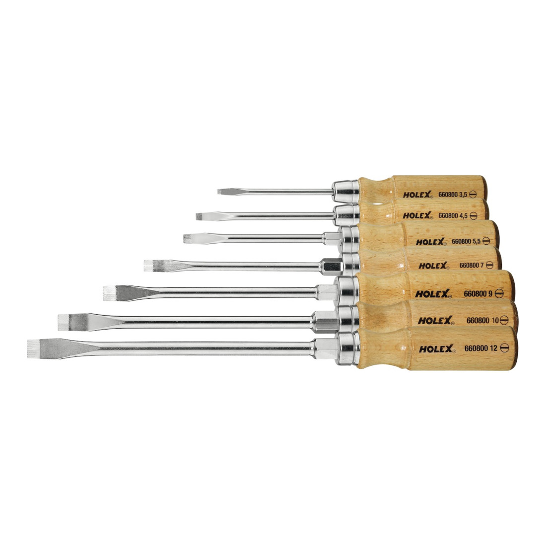 HOLEX Holex Jeu de tournevis pour visà fente, avec manche en bois, Nombre de tournevis: 7