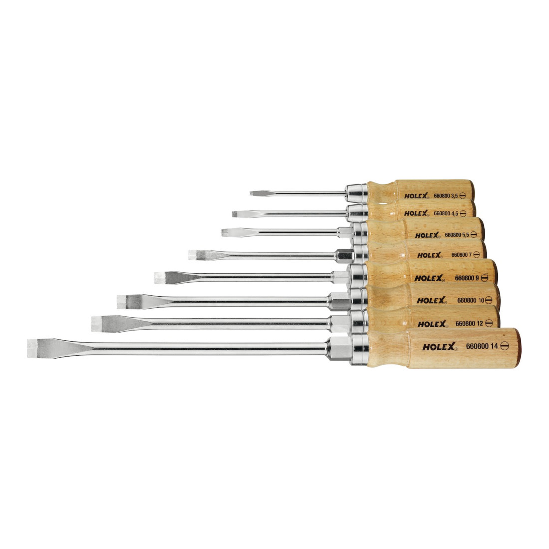 HOLEX Holex Jeu de tournevis pour visà fente, avec manche en bois, Nombre de tournevis: 8