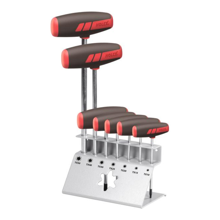 HOLEX Jeu de tournevis avec poignée cruciforme, pour Torx, 7 pièces, sur socle en tôle 7