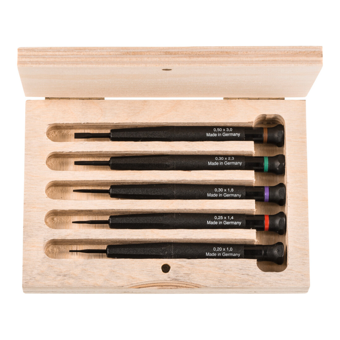 HOLEX Jeu de 5 tournevis d’horloger avec poignée en plastique dans un coffret en bois 5