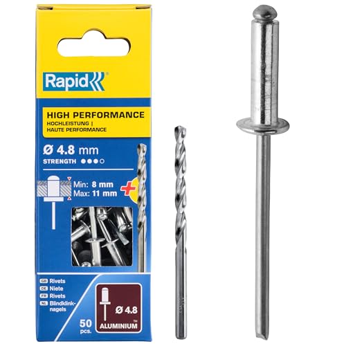 Rapid Rivets aveugles alu haute performance Ø4.8x14mm + foret de perçage, 50 pièces