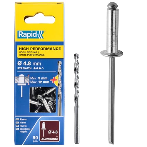Rapid Rivets aveugles alu haute performance Ø4.8x16mm + foret de perçage, 50 pièces