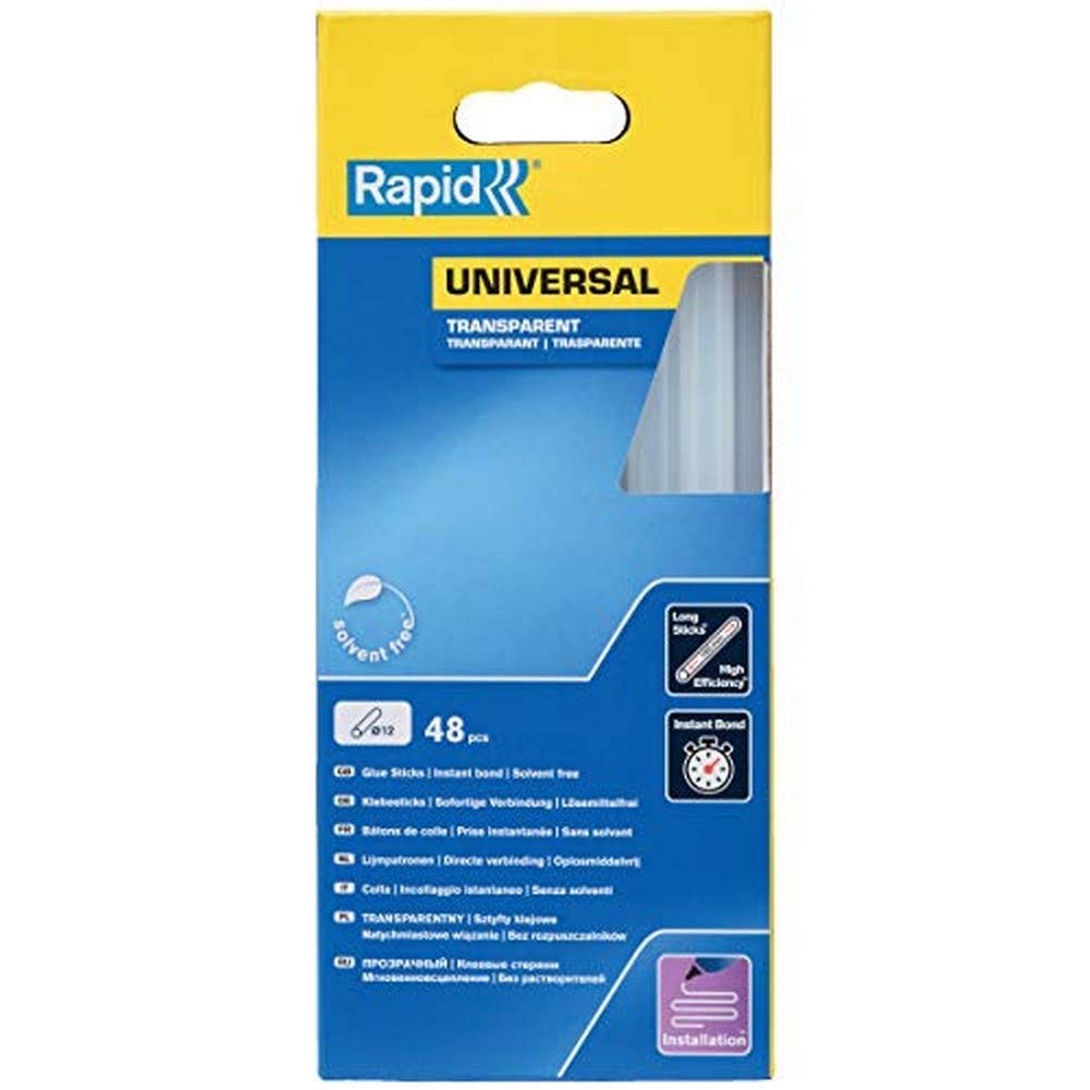Rapid Bâtons de colle universelle transparente Ø12mm x 190mm, lot de 48
