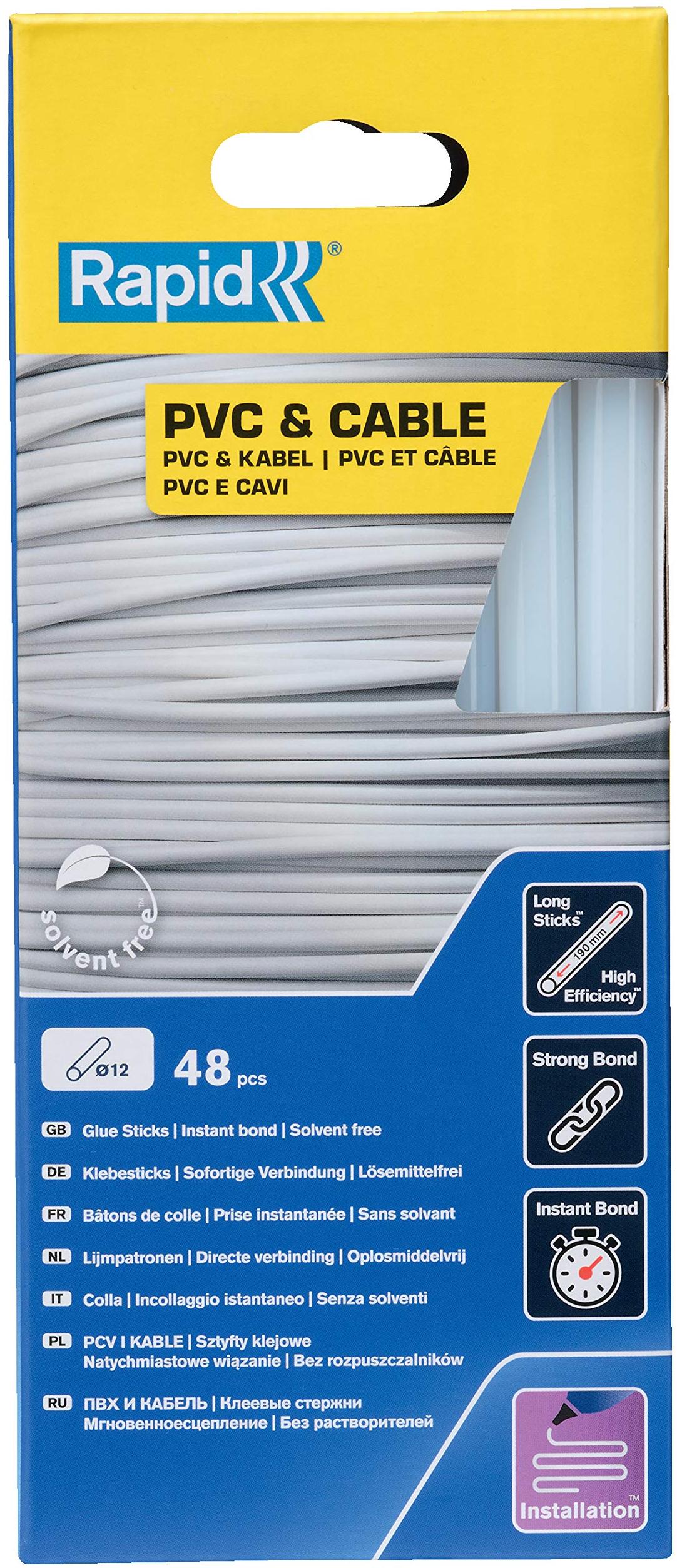 Rapid Bâtons de colle pour PVC & câbles Ø12mm x 190mm, lot de 48