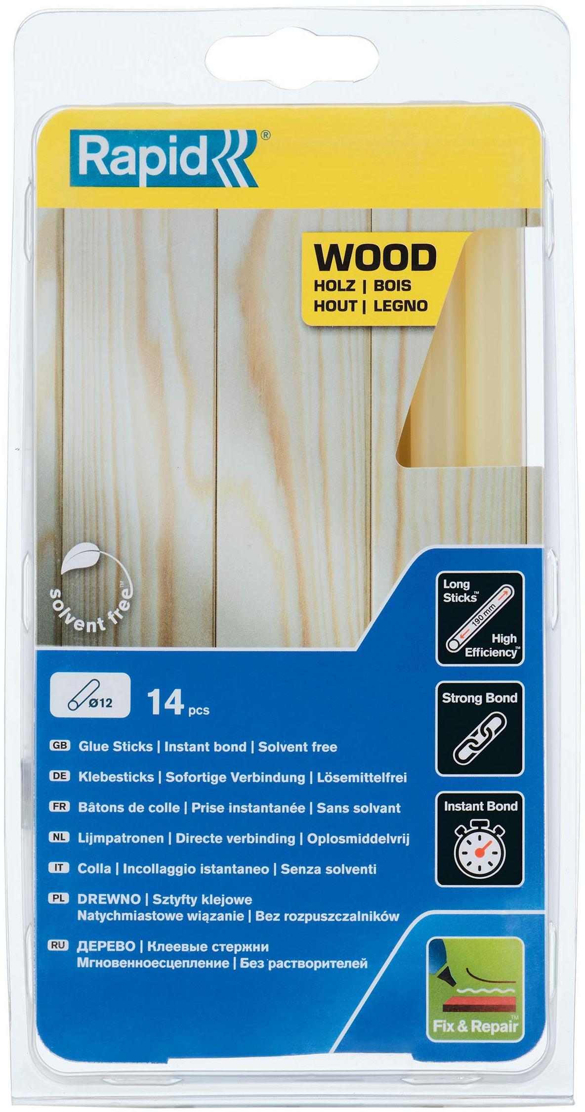 Rapid Bâtons de colle pour bois & dérivésØ12mm x 190mm, lot de 14
