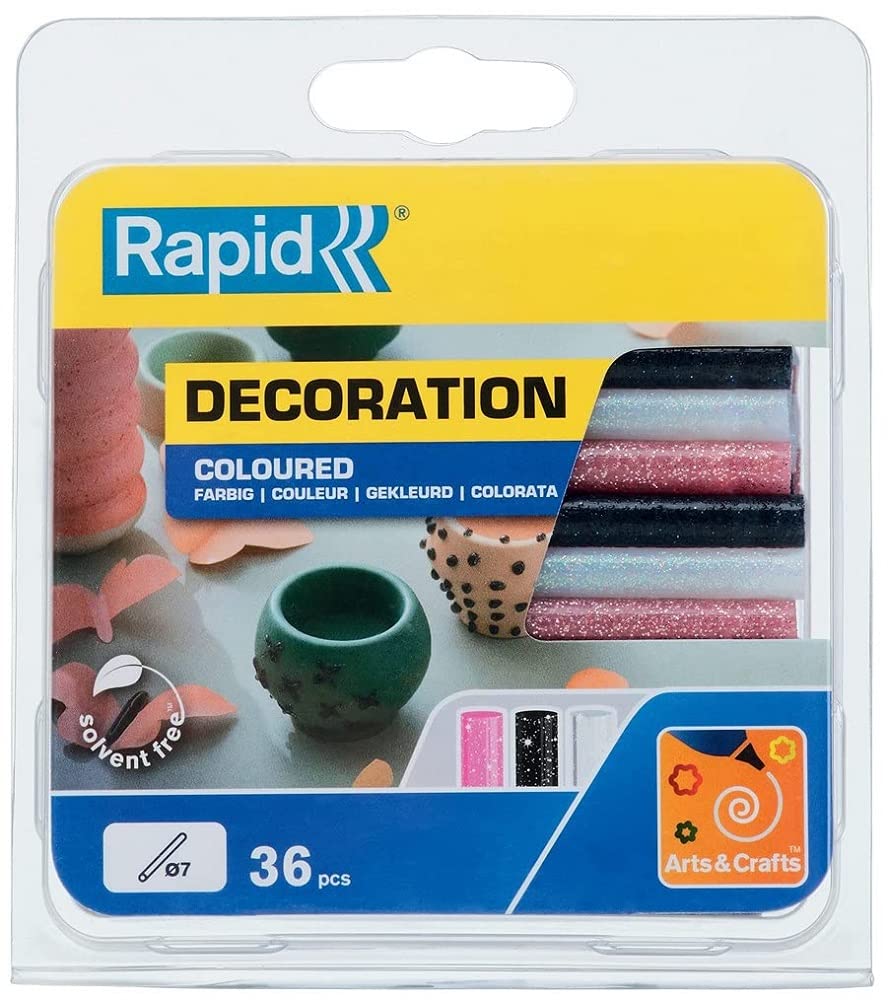 Rapid Bâton de colle pailletée pour décoration Ø7mm x 94mm, lot de 36 x 3 couleurs