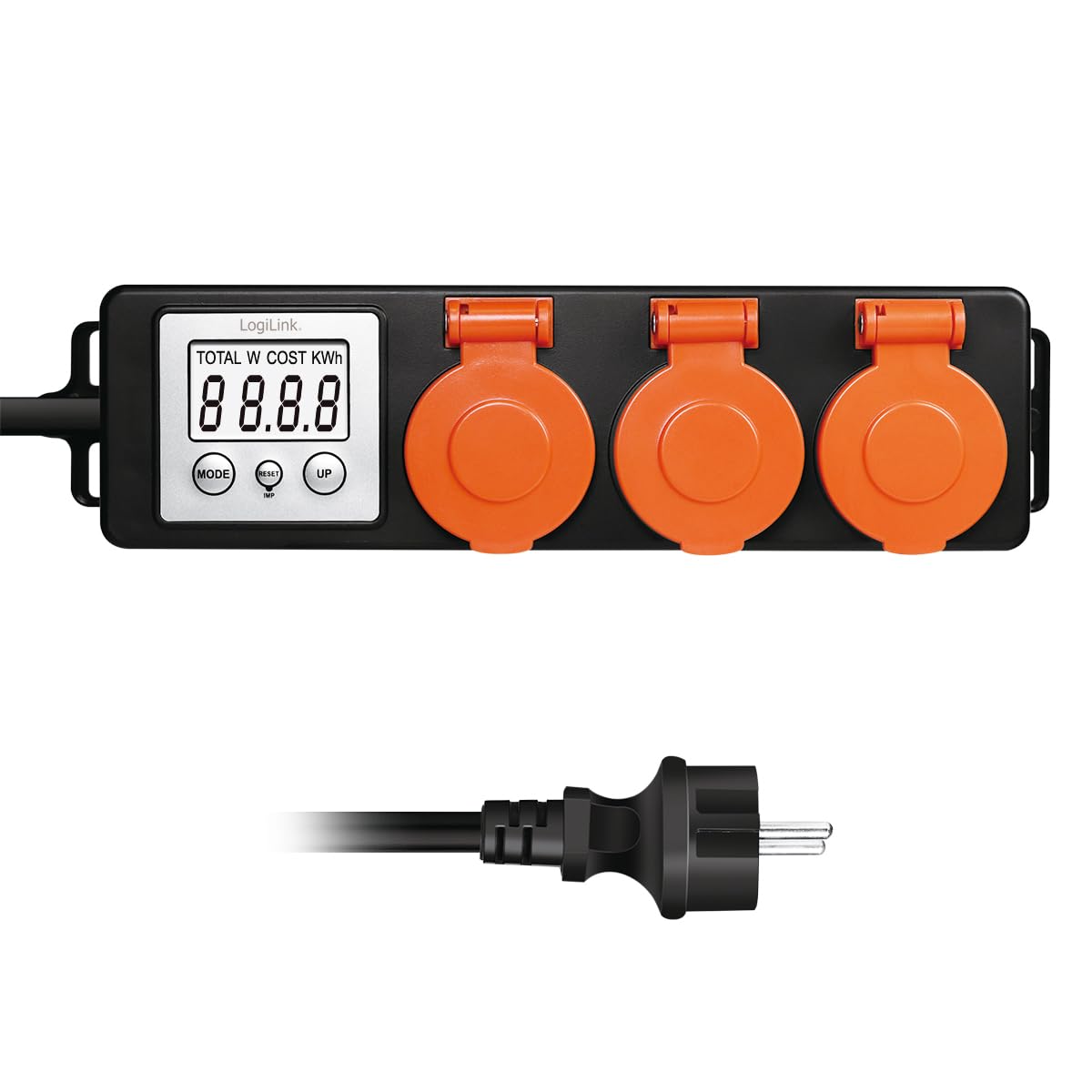 LOGILINK 3Fach Außensteckdosenleiste mit Energiekostenmesser