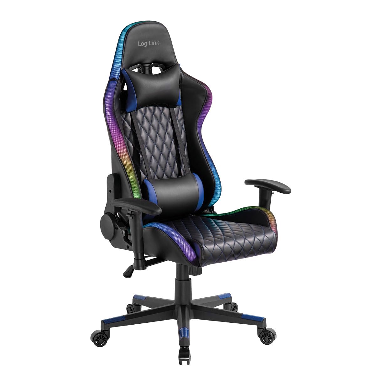 LOGILINK Gamingstuhl mit Kopf- und Lendenwirbelstütze schw.