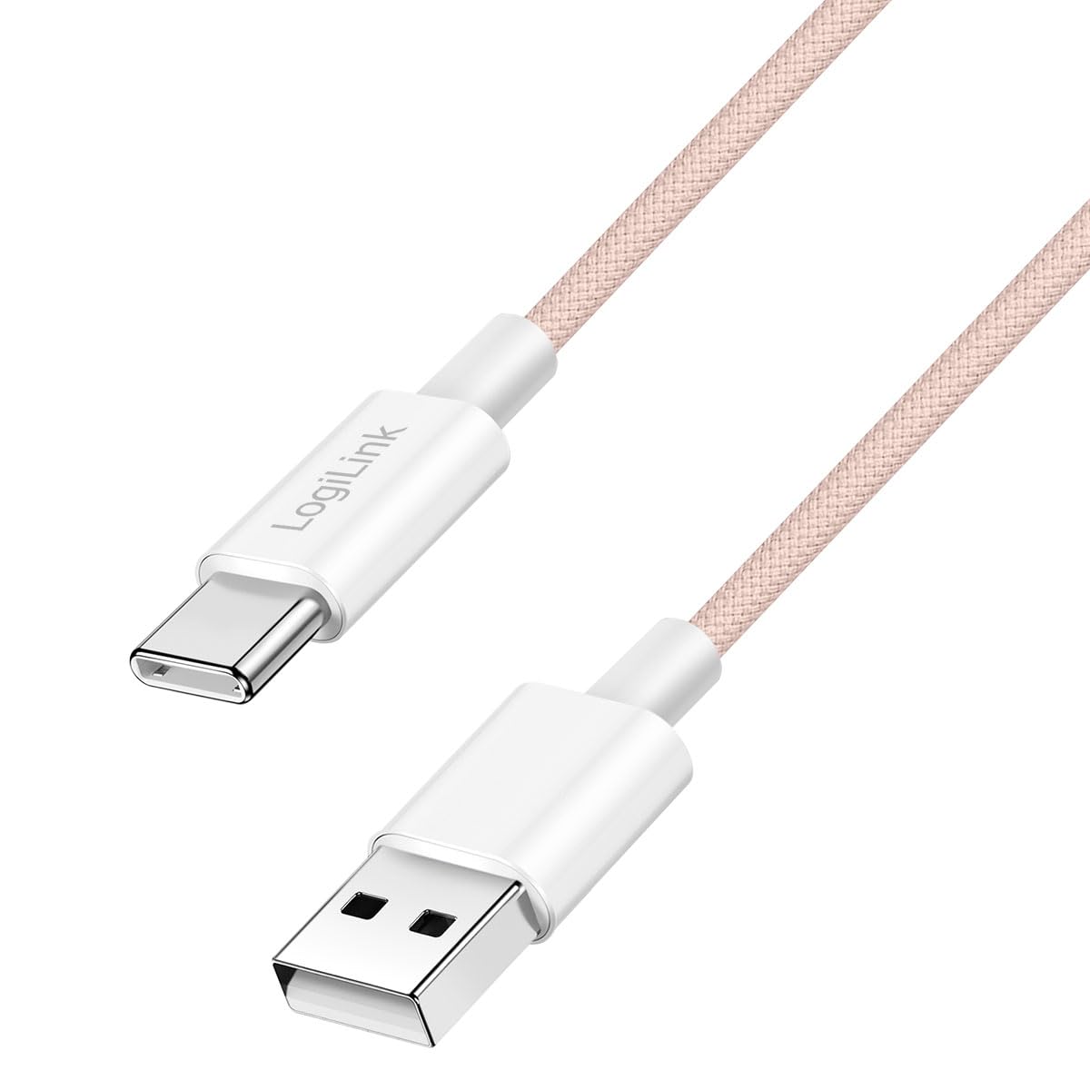 LOGILINK USB 2.0 Typ-C Kabel C/M > A/M, Nylon, 60W rosa 1,5m