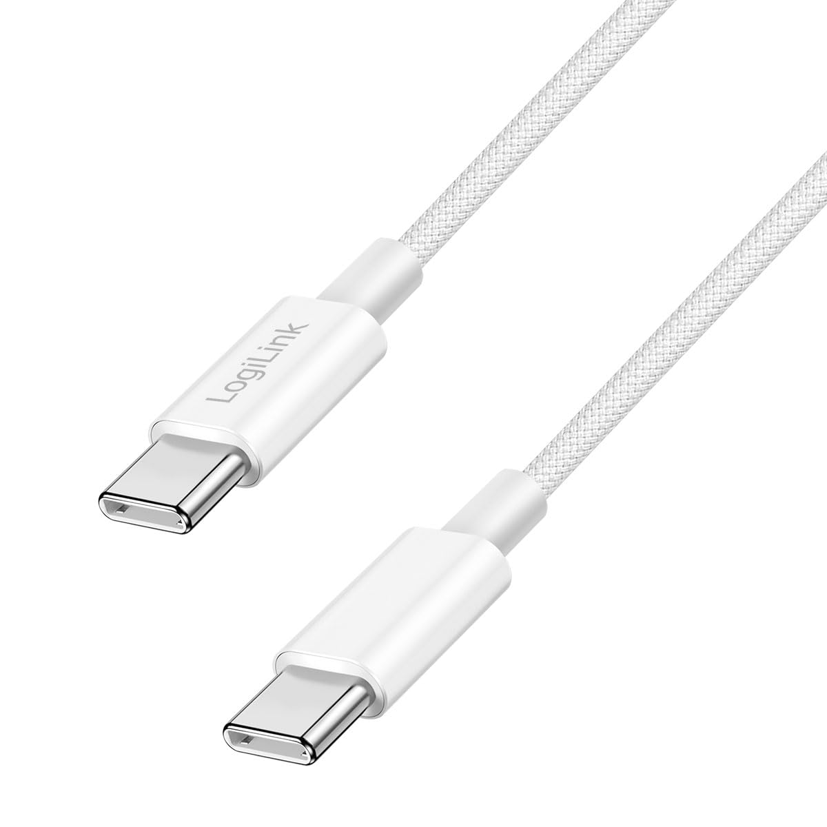 LOGILINK USB 2.0 Typ-C Kabel C/M > C/M, Nylon, 60W weiß 1m