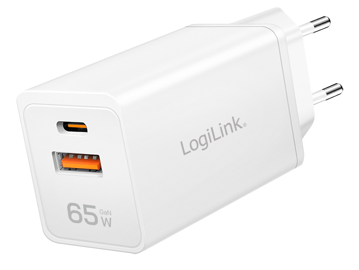 LOGILINK USB-Steckdosenadapter 1x USB-C PD, 1xUSB-A QC 65W