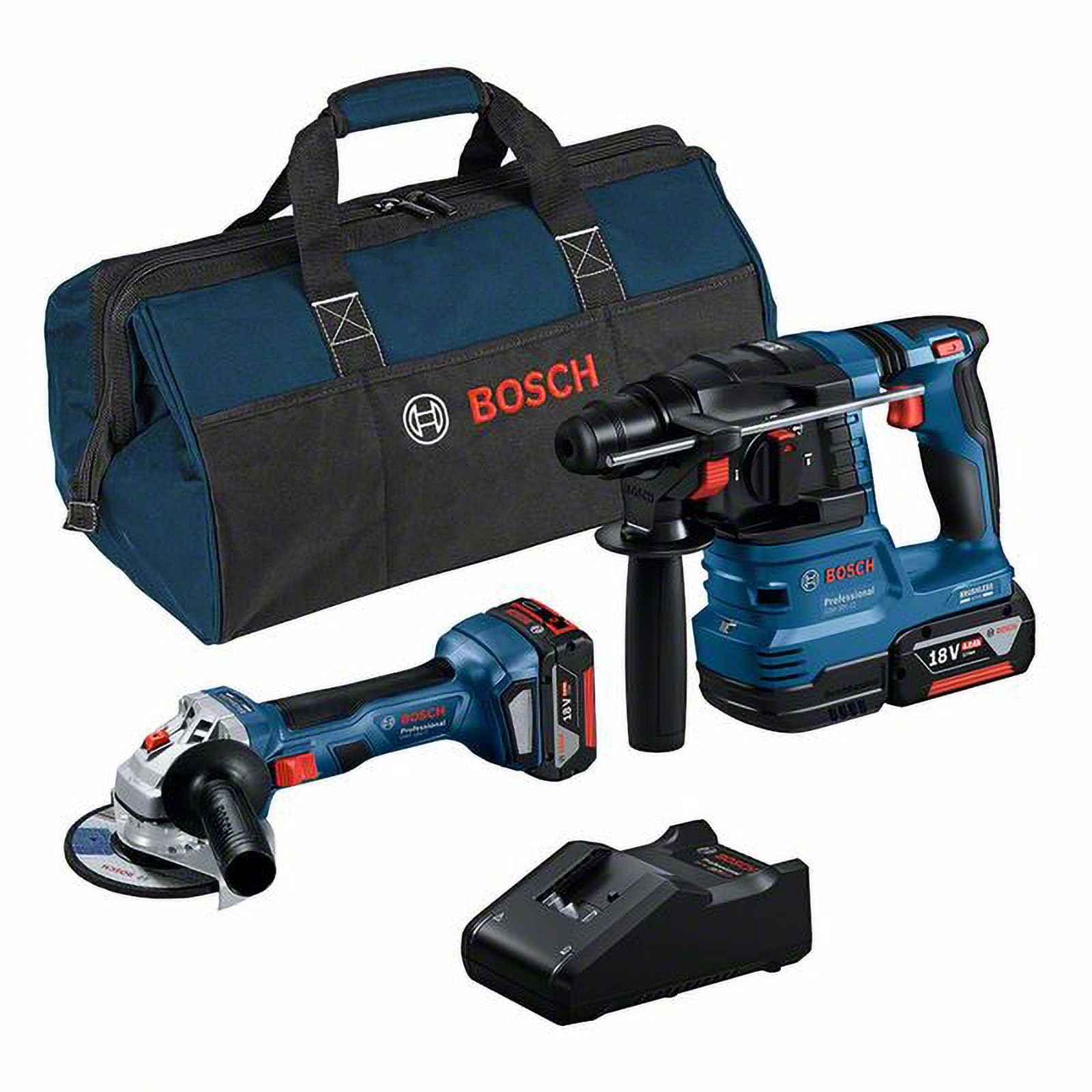 Bosch Kombi-Set Akku-Winkelschleifer GWS 18V-7 + Akku-Bohrhammer GBH 18V-22