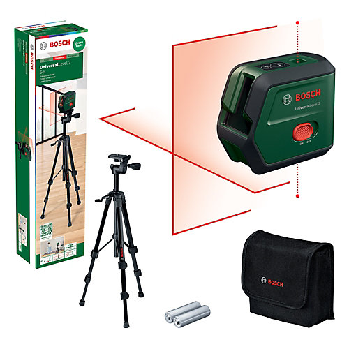 Bosch Niveau Laser UniversalLevel 2 Haute Précision 0,5 mm/m et Portée 12 m avec Trépied