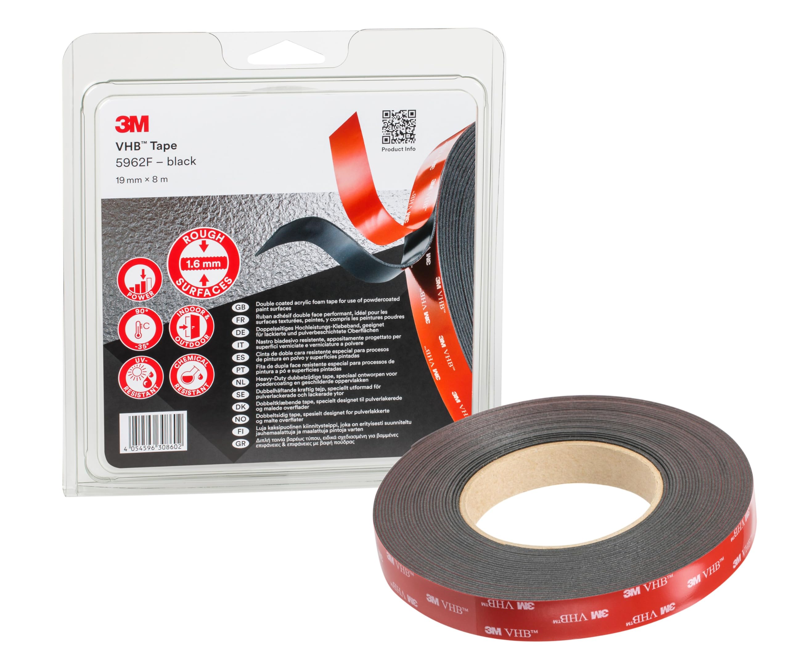 3M Ruban adhésif VHB, Noir, Largeurxlongueur: 19X8 mmxm