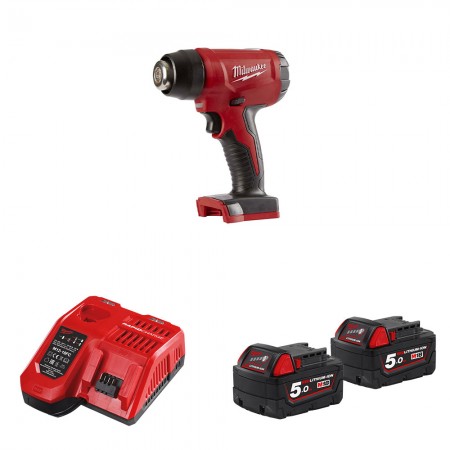 Milwaukee Décapeur thermique 18V M18 BHG-0 + 2 batteries 18V 5 Ah + chargeur M12-18FC