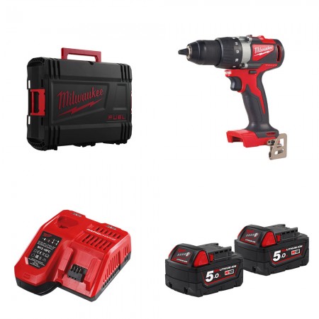 Milwaukee Perceuse visseuse 18V M18 BLDD2 + 2 batteries 18V 5 Ah + 1 chargeur M12-18FC